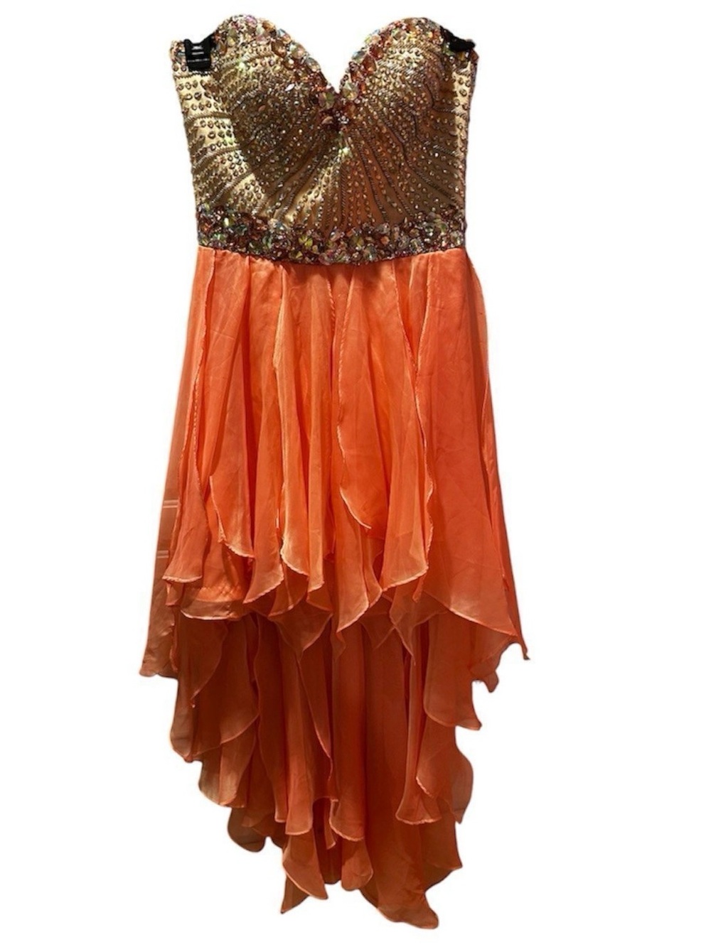 Sherri Hill Peach Satin Evening Dress Label Detail